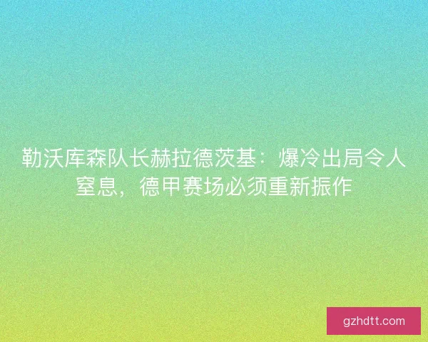 勒沃库森队长赫拉德茨基：爆冷出局令人窒息，德甲赛场必须重新振作
